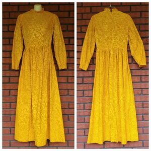 Vintage 70s Handmade Prairie Dress Waist 26" Yellow Floral Maxi Cottagecore